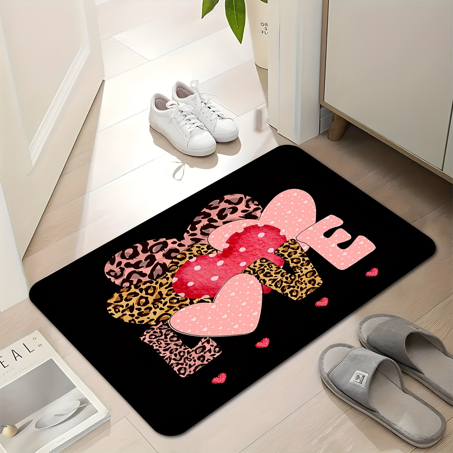 Home Textiles Premium - Leopar Kalp Aşk Baskılı Paspas Premium
