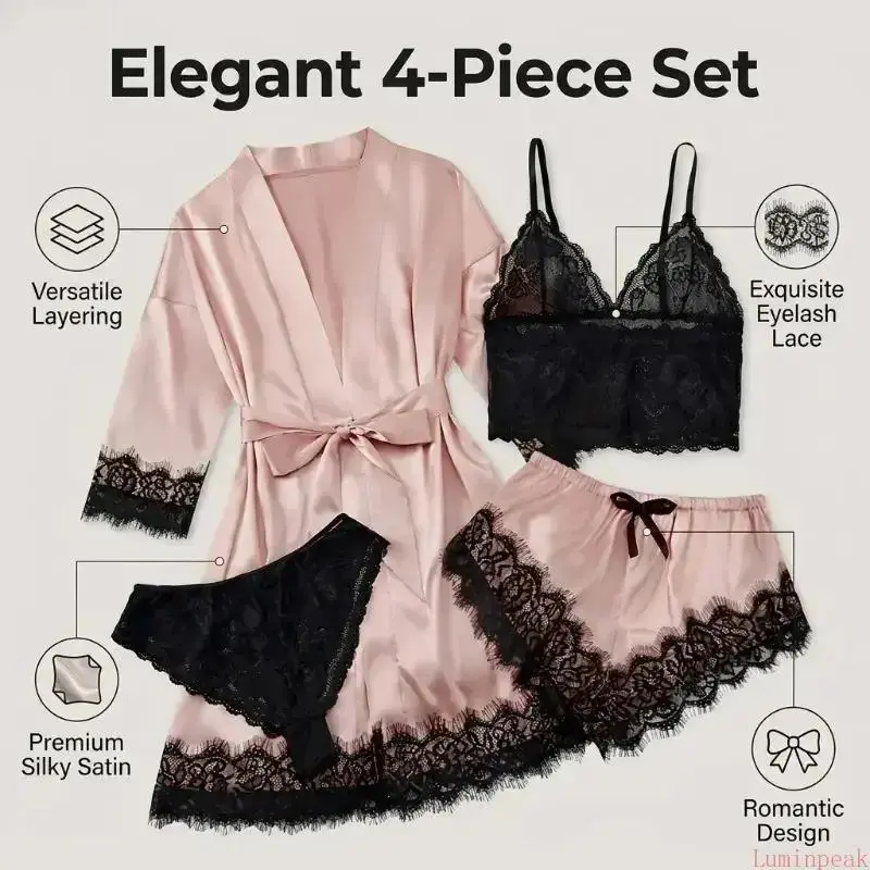 Kadınlar için 4 Parçalı Saten  - Home Textile incelemesi ve fiyatı